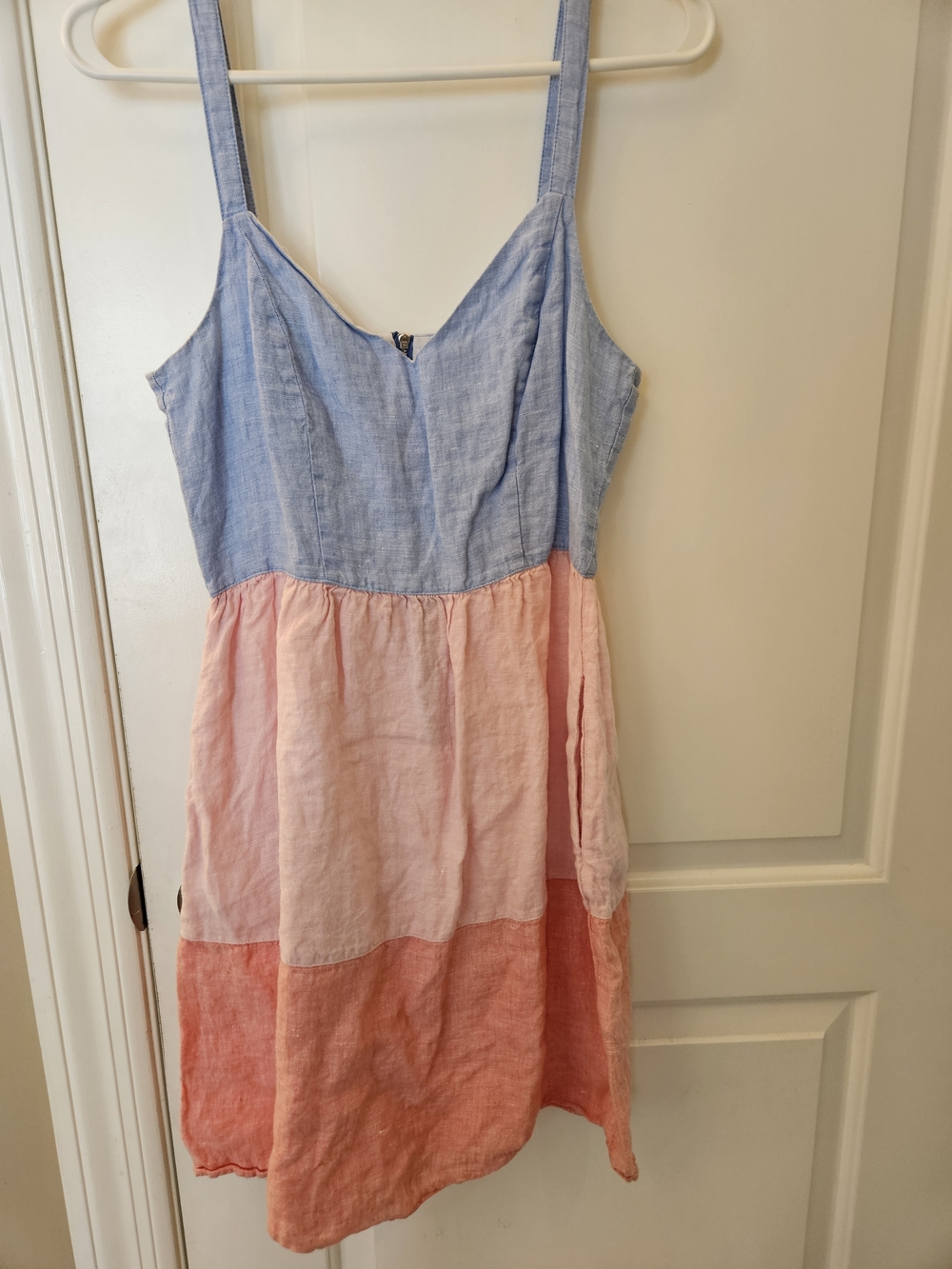 Cynthia Rowley Blue and Pink Tiered Colorblock Mini Dress 100% Linen